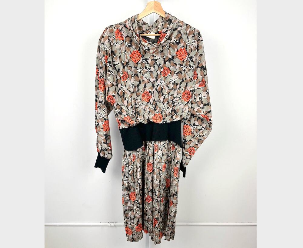 VTG Murray Meisner 70s 80s Dress Floral Sz 10 Mock Turtleneck Pleated Blouson